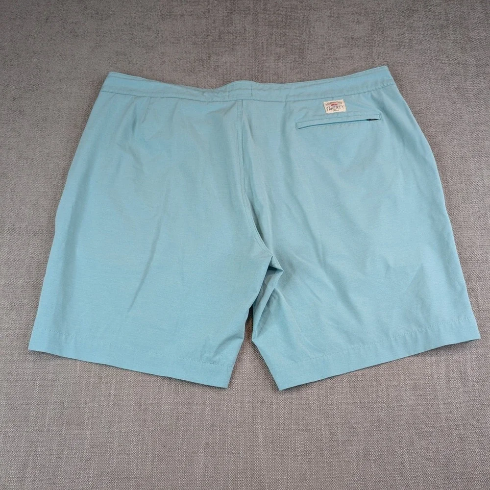 Faherty All Day Shorts Men Sz 40 Blue Aqua Stretch Performance Flat Front Trunks